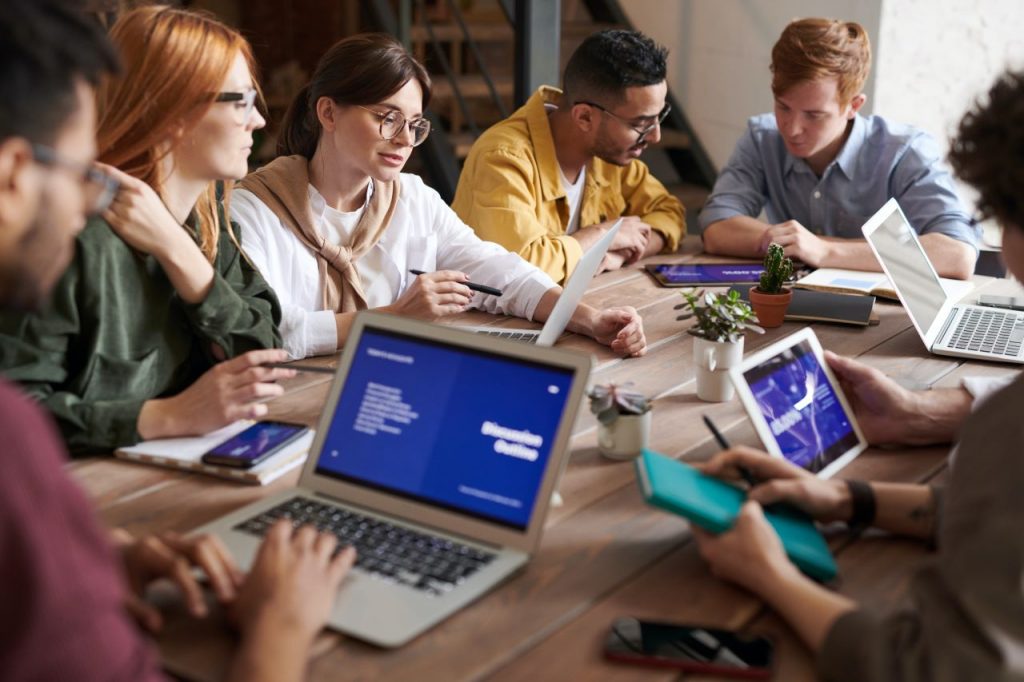 Group of people at a work meeting